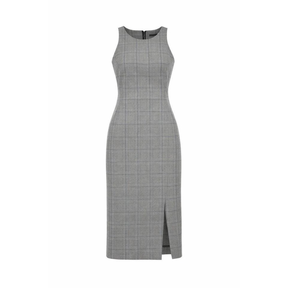 Academia Banana Republic Plaid Sleeveless Sheath Dress Grey Red Glen Check SZ 10